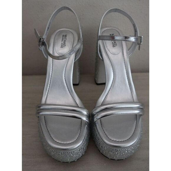 Michael Kors Women Sz 8.5M Silver Metallic Embellished Laci Platform Sandals - Picture 10 of 11